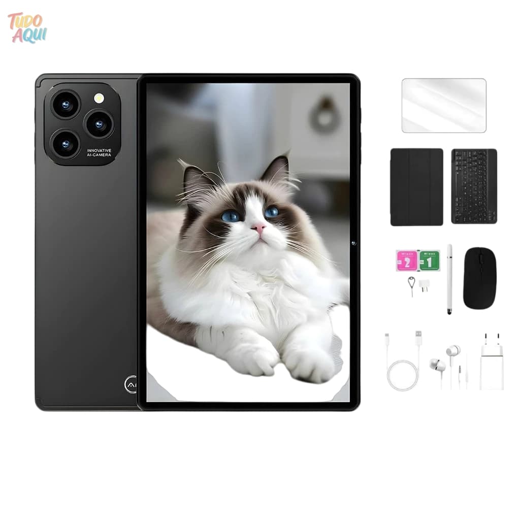 Tablet 10.1” com Teclado+Mouse 6GB RAM 128GB Android 13 Câmera 50MP TUDO