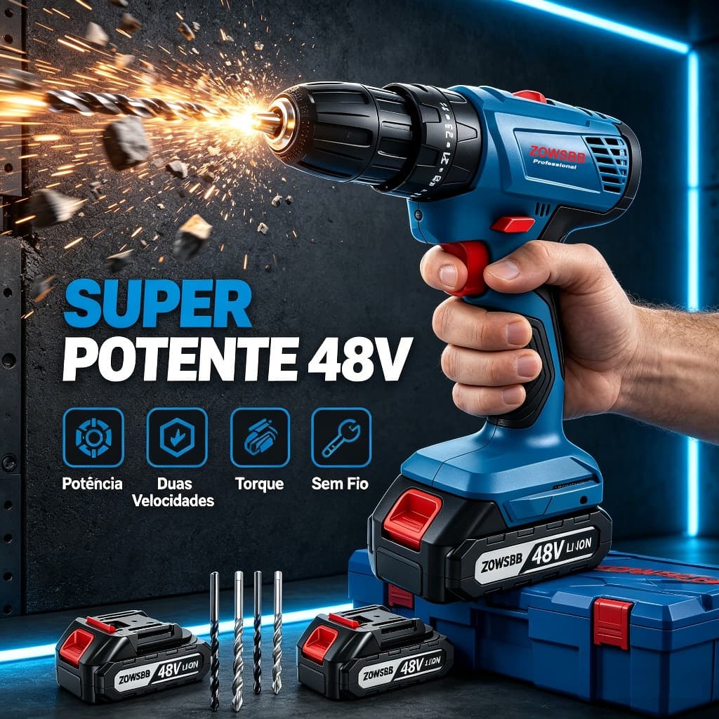 Parafusadeira Furadeira de Impacto Universal Bosch  Profissional 48V Leve Kit com 2 Baterias e Brocas