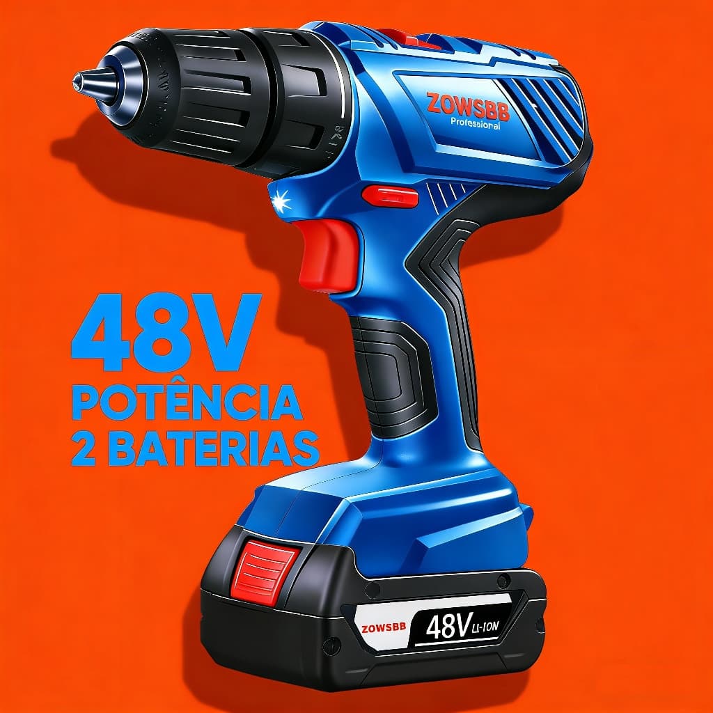 Furadeira Parafusadeira Profissional 48V Parafusadeira 2 Baterias Lítio 54Nm Com 11 Acessórios