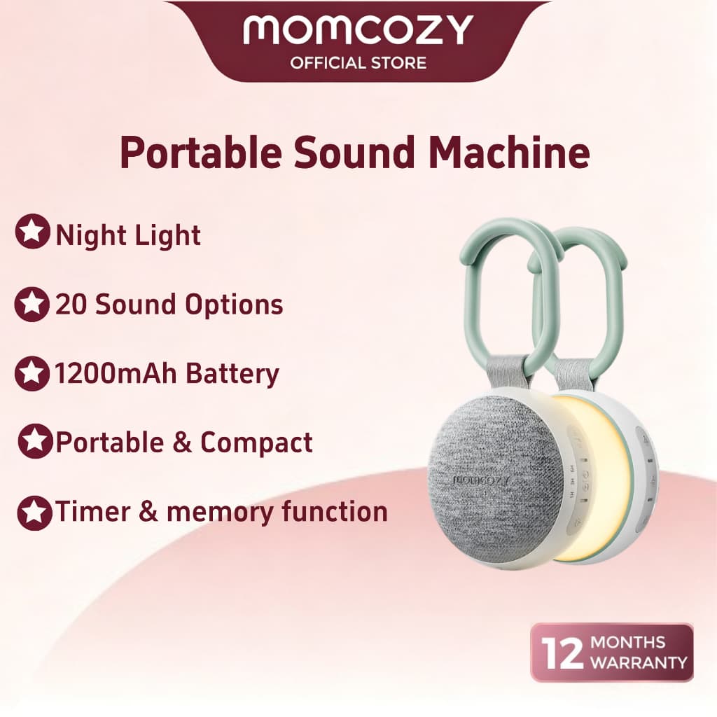 Máquina De Som Portátil Momcozy Com Luz Noturna , De Ruído Branco Para Bebês , 20 Sons Calmantes , Terapia Sonora , Potê