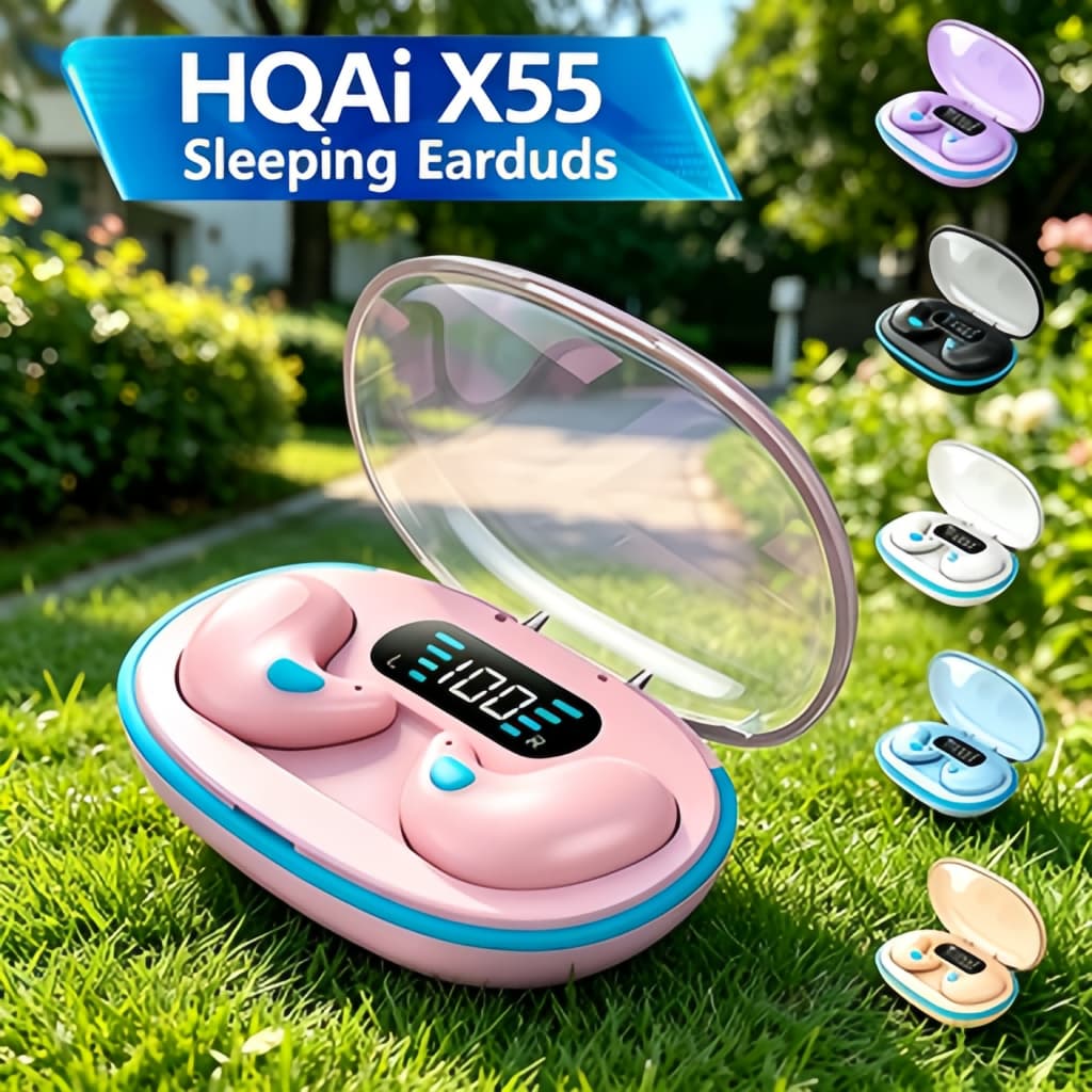 Fones de Ouvido HQAi X55: Fones de Ouvido Sem Fio à Prova d’Água, Fones Bluetooth com Microfone Integrado, Som Hi-fi,