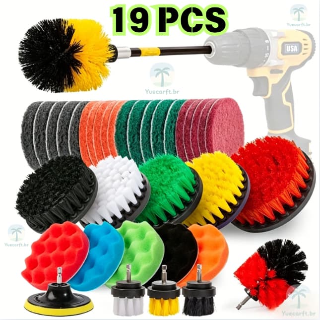 Kit 19 Peças Escovas De Limpeza Pesada Para Parafusadeira Furadeira
