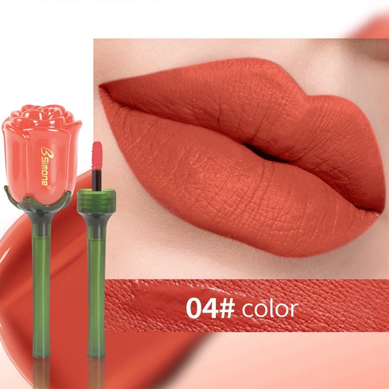 Bsimone Batom Líquido Matte Laranja Coral Forma de Rosa Longa Duração Prova d'Água Presente Feminino