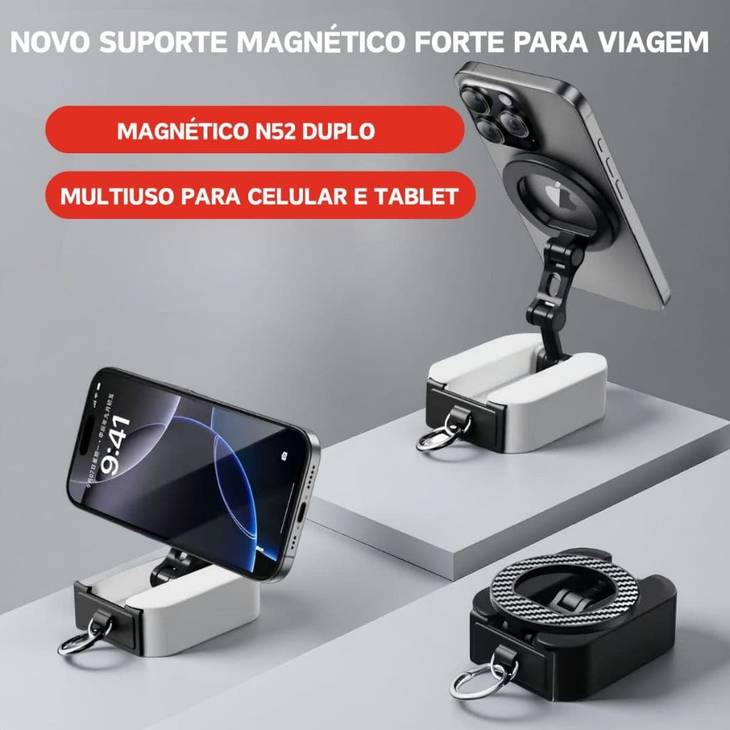 360°Suporte Magnético Duplo N52, compatível MagSafe portátil para viagem, avião, mesa e carro