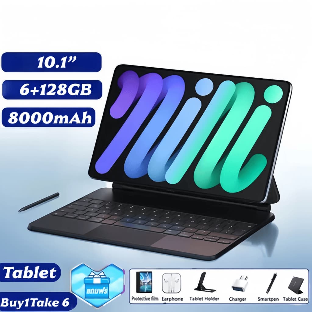 Tablet 10.1” com Teclado+Mouse 6GB RAM 128GB Android Câmera 50MP 8000mAh Android 13