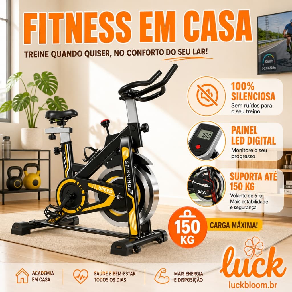 Bicicleta Bike Ergometrica Spinning Exercícios em Casa 150KG Para Fitness Profissional e Treino Esportivo