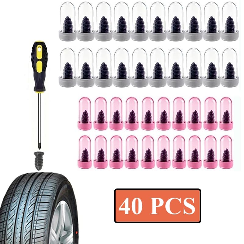 Kit 40 Pinos Reparo De Pneus Sem Câmara Auto-Roscantes Borracha Para Moto Carro Bicicleta