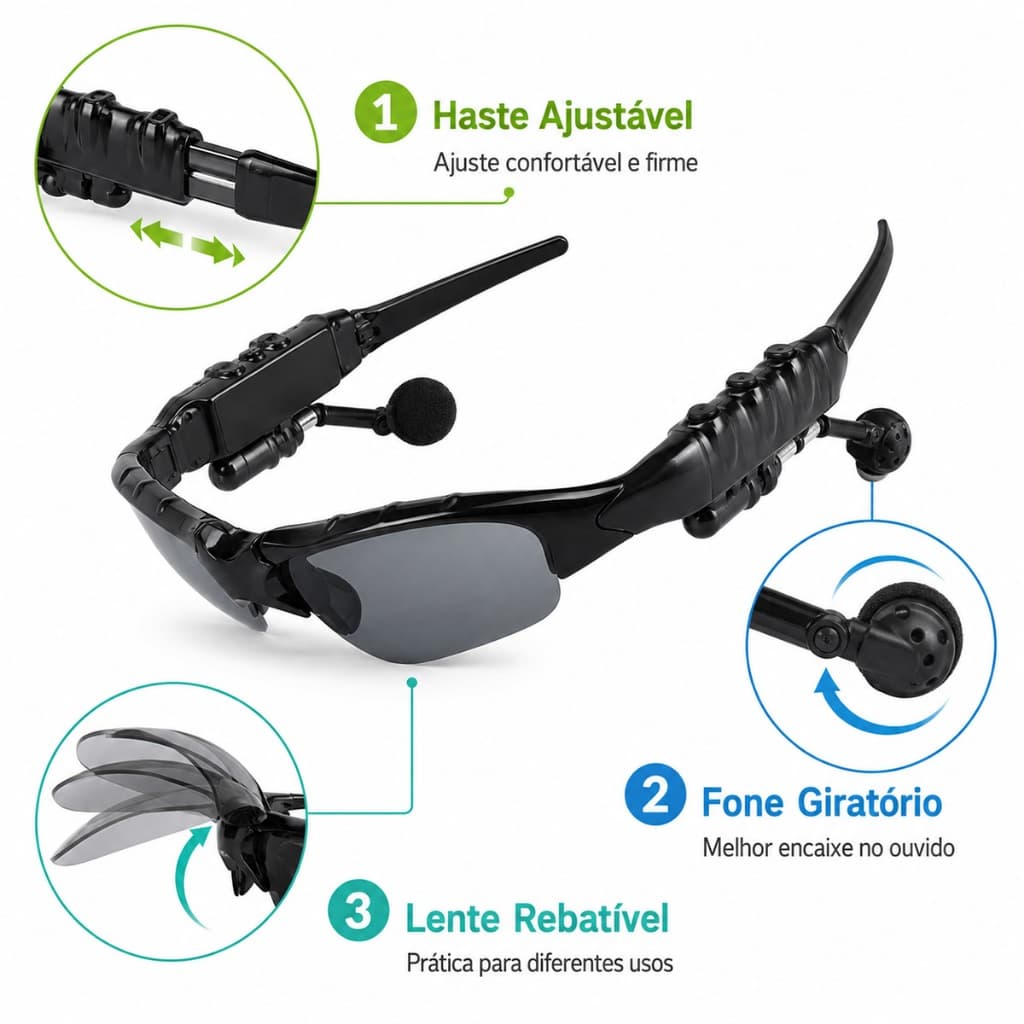 Óculos De Sol bluetooth Portátil Com Fio Fone De Ouvido V4 Esportes Para Android E Iphone Envia Carnaval Imitado