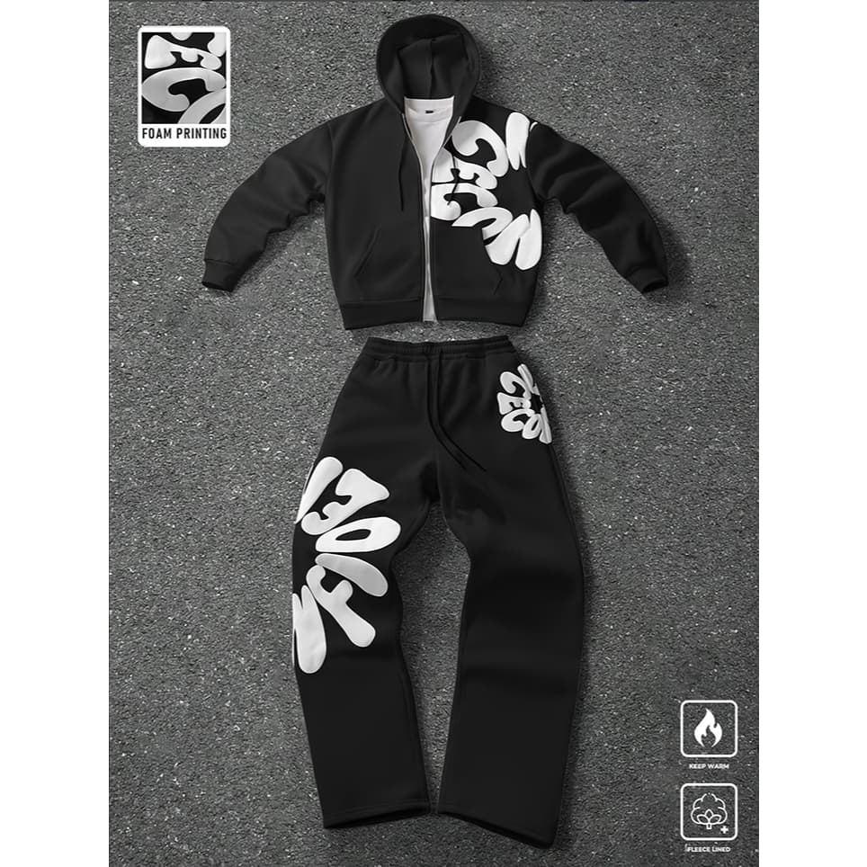 Conjunto De Moletom Casual Com Capuz Da Moda – Solto , Lavável À Máquina Primavera/Outono Streetwear , Estilo De Rua Mod