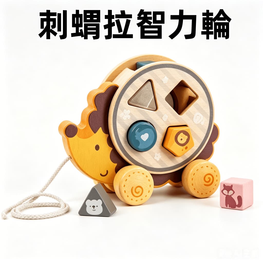 Trator de Puxar em Forma de Ouriço com Blocos de Encaixe, Brinquedo Educativo de Madeira para Bebês, Brinquedo de Treina