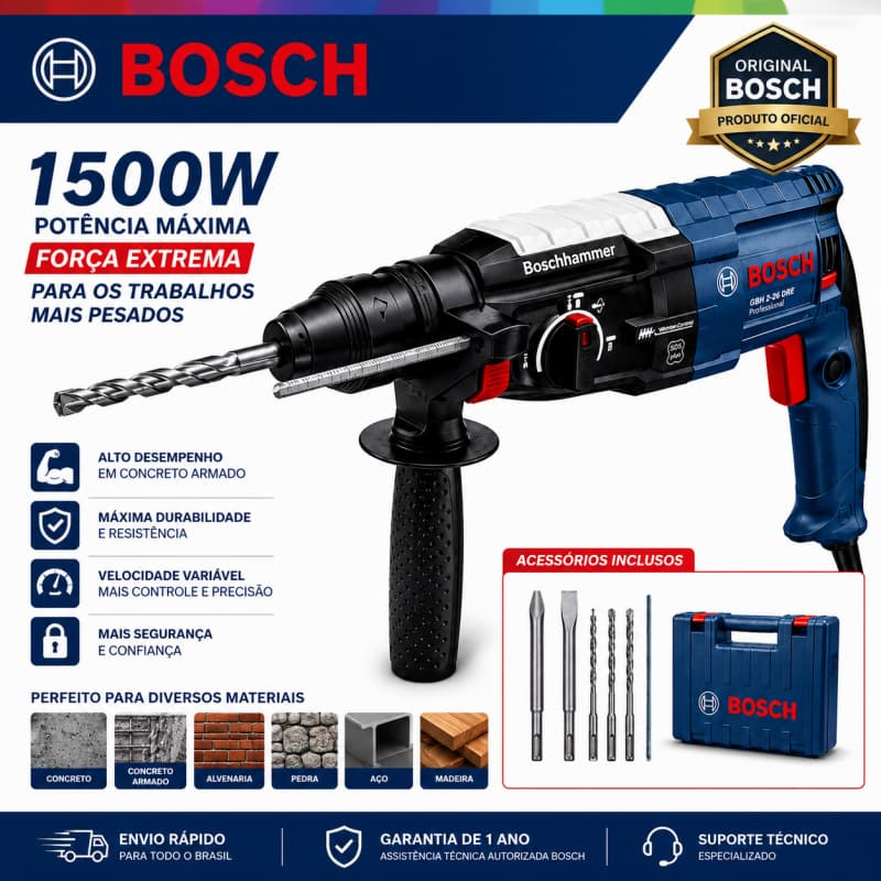 Furadeira Parafusadeira Bosch 220V GBH 2-28D 1500W Furadeira De Impacto Martelete Rotativo Rompedor