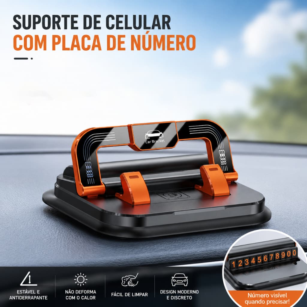 Suporte de telefone para painel de carro multifuncional com placa de número de