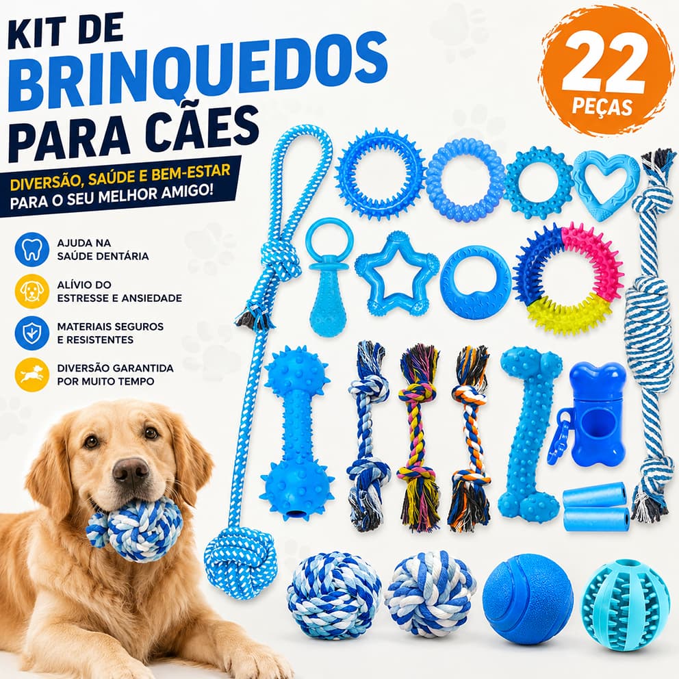 Kit 22 Brinquedos Mordedor Cachorro Filhote Anti Estress Pet Ranger os dentes Limpeza da boca