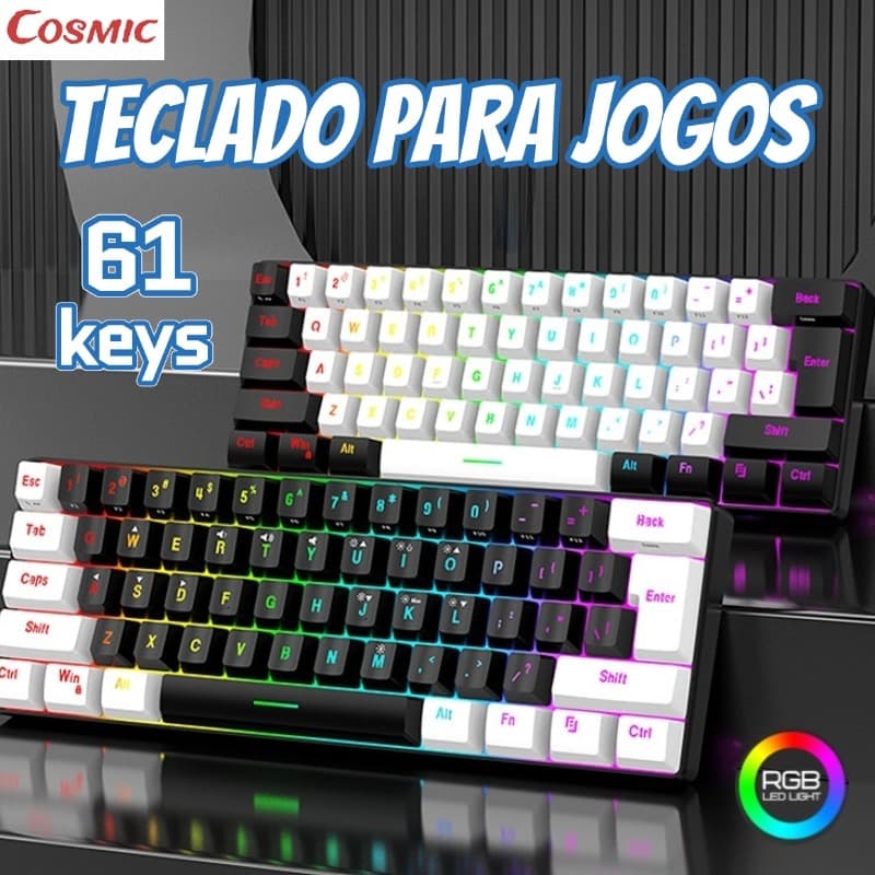 Teclado para jogos com fio 61-Key RGB Backlight Mini Compact USB-C Cabo de alimentação plugável eclado Gamer Mecânico-CO