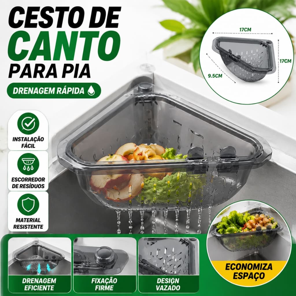 Cesto Escorredor De Pia Organizador De Canto Para Cozinha E Banheiro