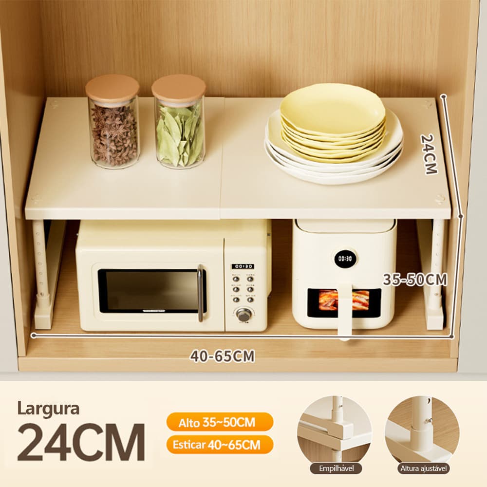 Prateleira Ajustável de Cozinha e Casa com Suporte Reforçado, Organizador Multiuso, Altura Ajustável 35-50CM e Largura 4