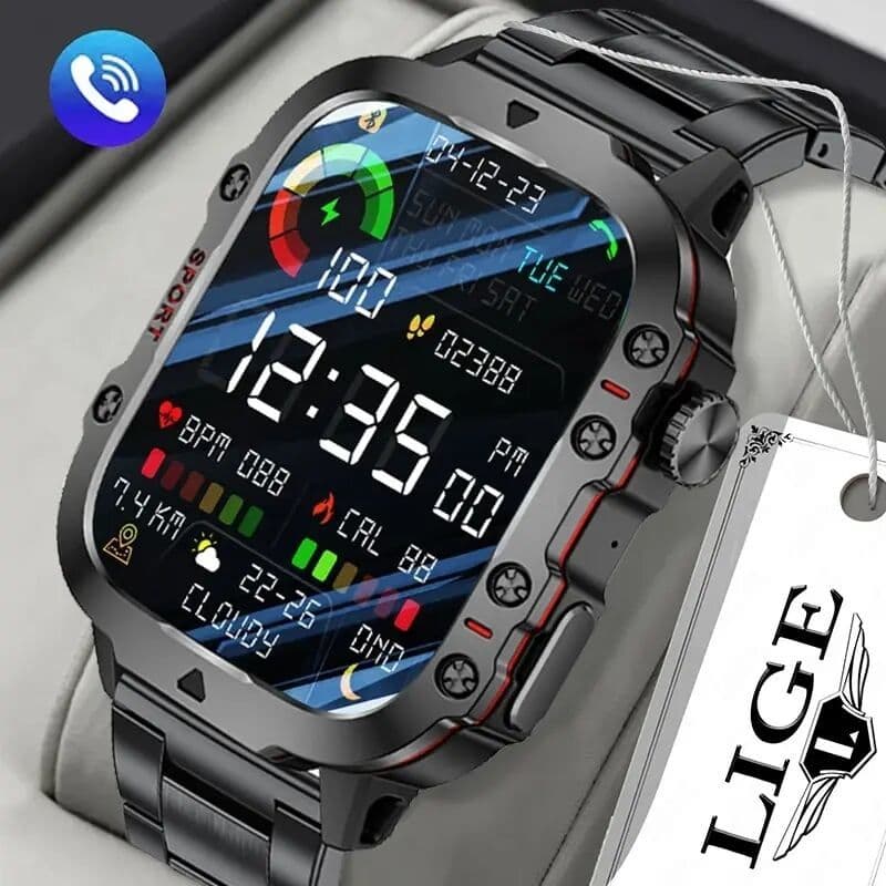 LIGE Relógios Esportivos Smartwatch Homens À Prova D'água Chamada Bluetooth 420mAh Monitoramento Da Saúde IP68 D'água