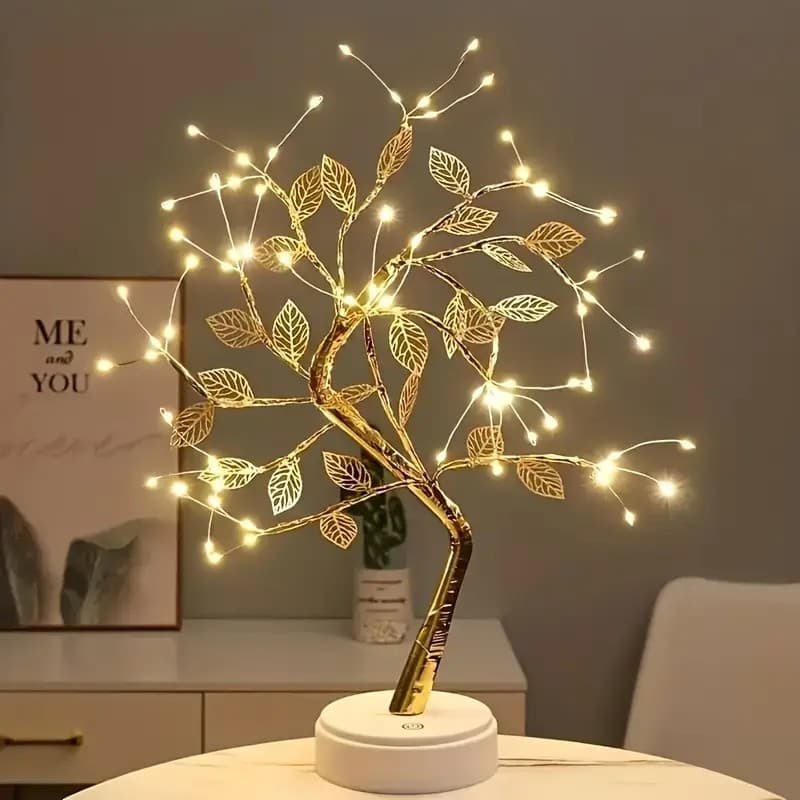 Luminaria Arvore LED Folhas Dourada para Casa Decoração do Quarto Iluminação de Mesa de Cabeceira 72 Lâmpadas