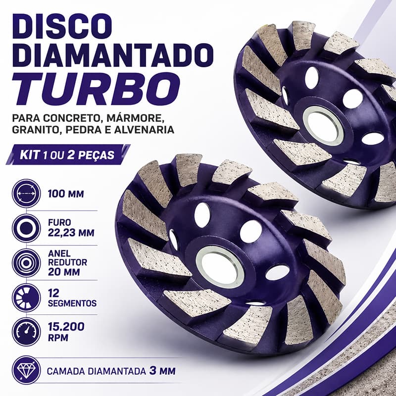 Kit 2pcs Disco Desbaste Diamantado Concreto Esmerilhadeira Mármore