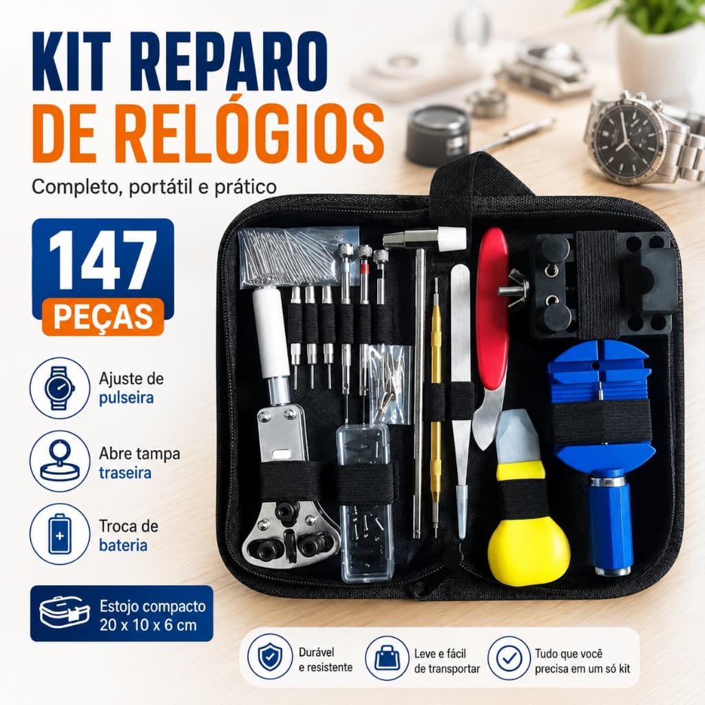 Kit 147 Peças Ferramentas Completo para Relojoeiro Manutenção e Conserto de Relógios