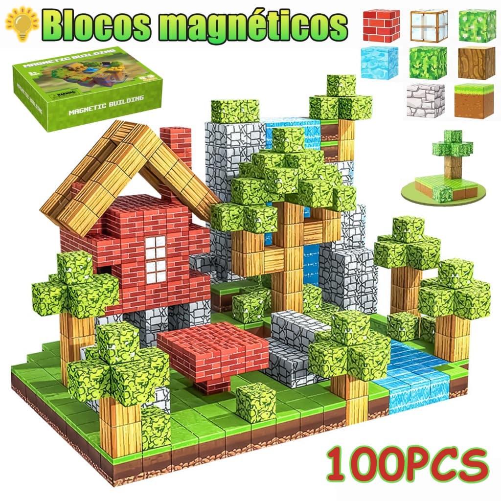 Kit Cubos Magnéticos de Construção 100 Peças, Brinquedos educativos criativos para crianças, Jogo de construção