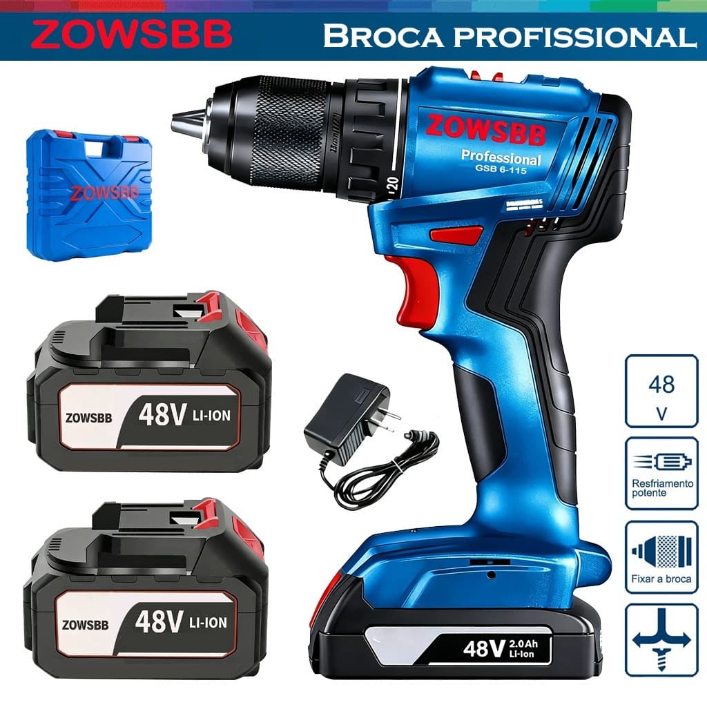 Furadeira Parafusadeira Alta Torque 1900r Profissional Furadeira de Impacto Elétrica Para Concreto/Aço Universal ZOWSBB