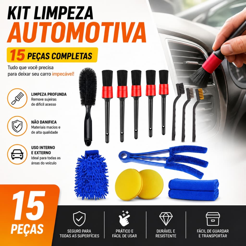 Kit 15/10 Peças de Escovas de Limpeza de Carro Luvas de Lavagem de Carro