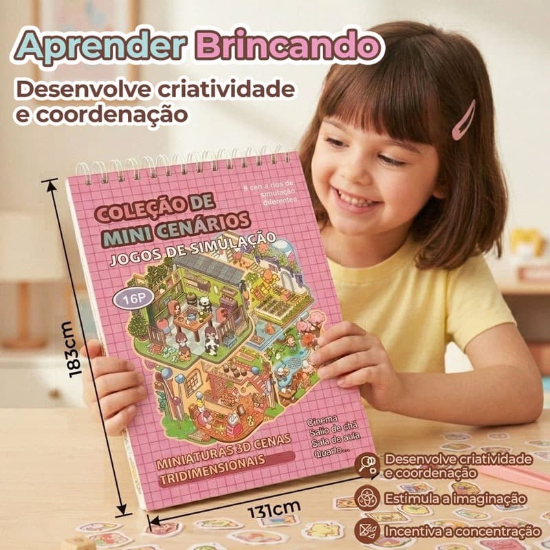 Caderno com Adesivos 3D Livro Cenários Kawaii DIY Scrapbooking Paisagismo Fofo
