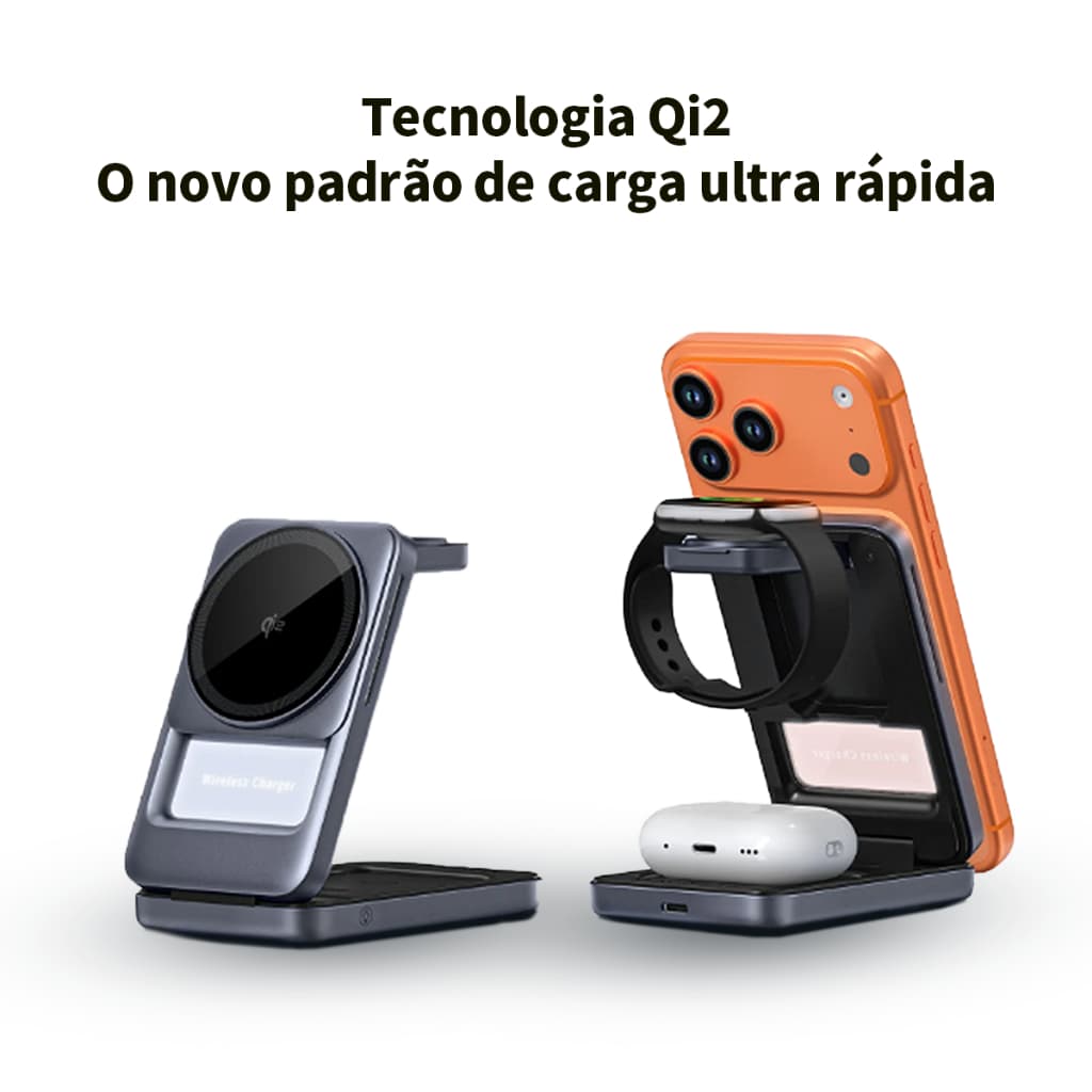 HEYOO x HREBOS Carregador magnético dobrável três em um sem fio para celular + relógio + fone de ouvido Carga rápida sim