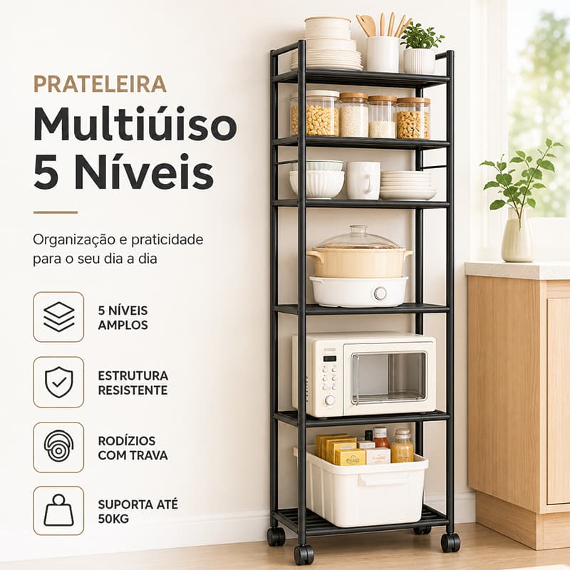 Estante 5/6 Prateleiras de Aço Multiuso, Organizador para Cozinha Utensílios Casa e Escritório