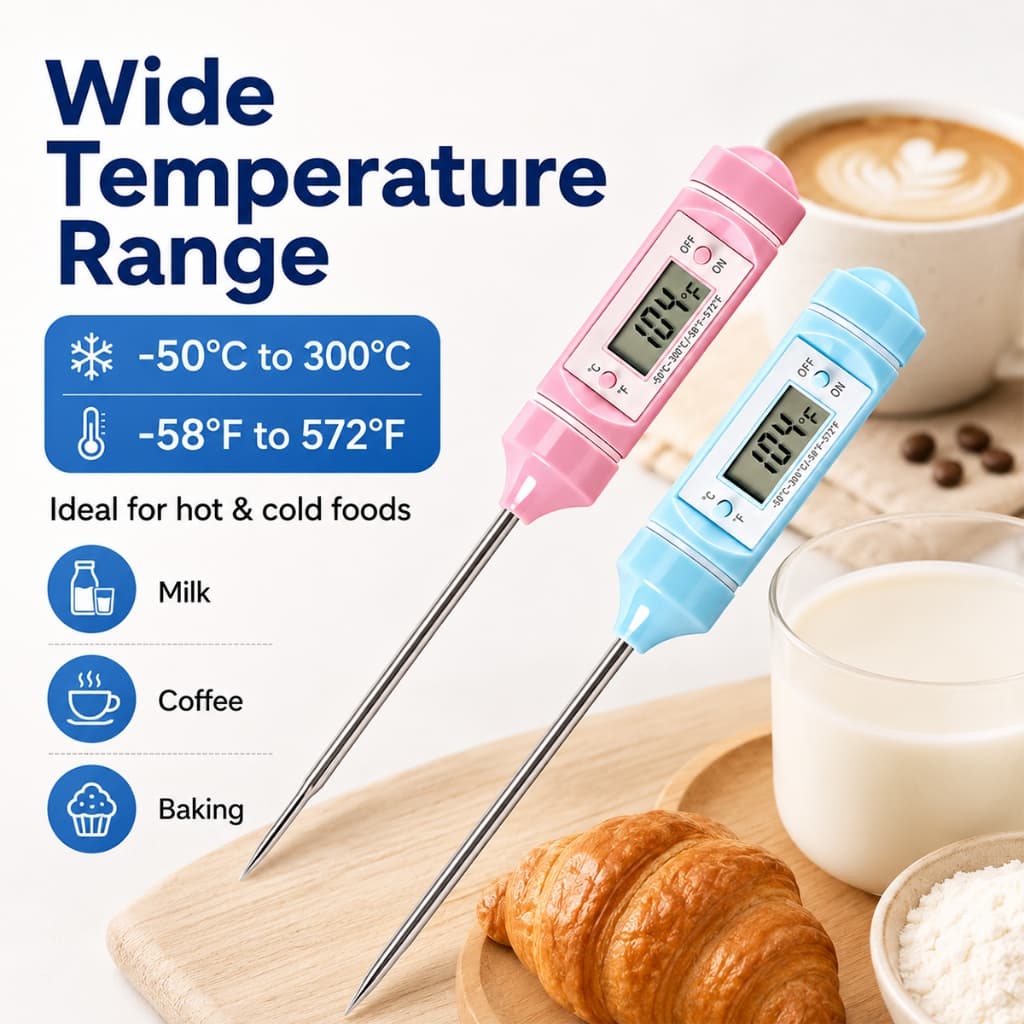 Termômetro Digital De Leite E Café 304 , Sonda De Aço Inoxidável , Medidor De Cozimento Para Cozinha