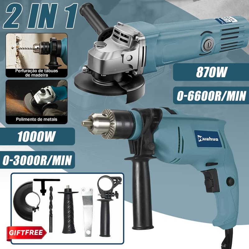 Kit Furadeira Parafusadeira E Lixadeira Esmerilhadeira 870W 12000rpm e Maleta de Transporte Com Acessórios！！