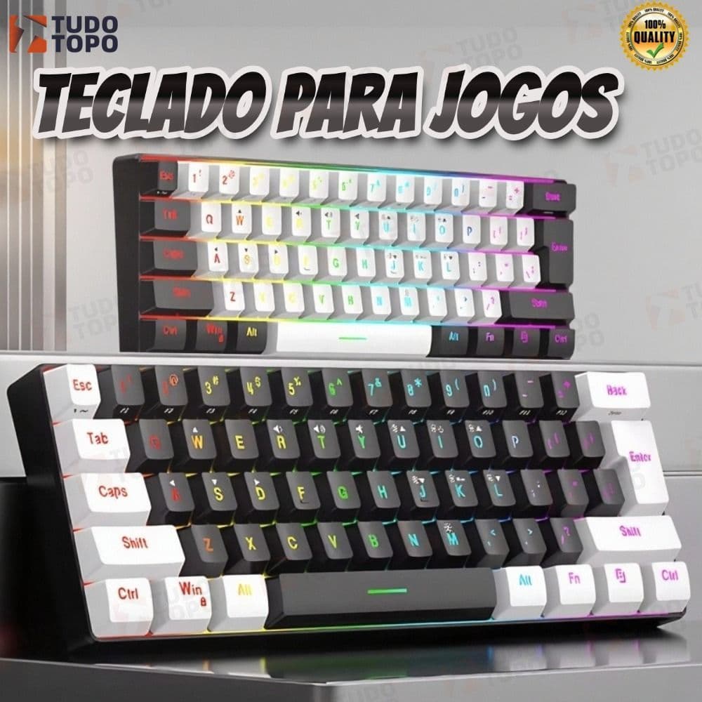 Teclado Gamer 61 Teclas RGB Compacto USB-C PC Notebook