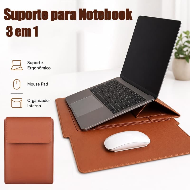 3 em 1 Suporte para Notebook Capa Bolsa Notebook Couro PU  MacBook Air/Pro M2 13.6 13 14 15 16"