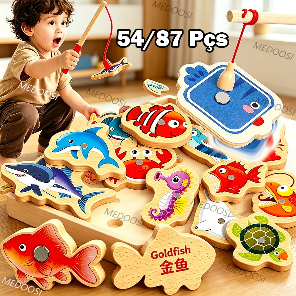 54 Peças Brinquedos Magnéticos De Pesca De Madeira/Jogos Educacionais Para Crianças/pesca peixe brinquedo