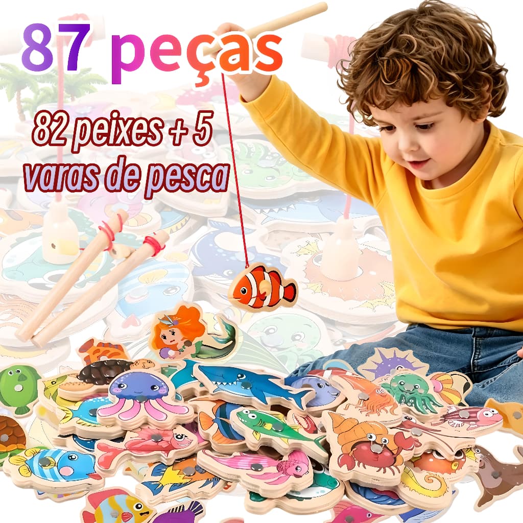 87 Peças Brinquedos Magnéticos De Pesca De Madeira/Jogos Educacionais Para Crianças pescabrinquedo