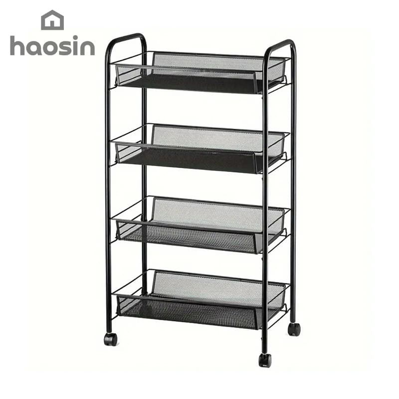 Haosin Carrinho Organizador 4 Prateleiras em Aço com Rodinhas Multiuso para Cozinha
