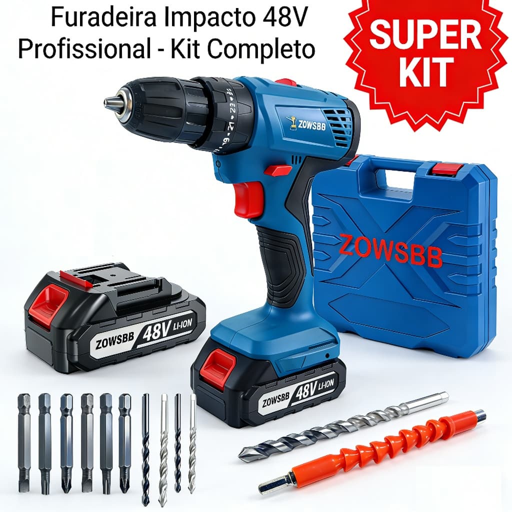 Furadeira parafusadeira furadeira de impacto Profissional 48v  GSR 185-li elétrica 2 Baterias ZOWSBB