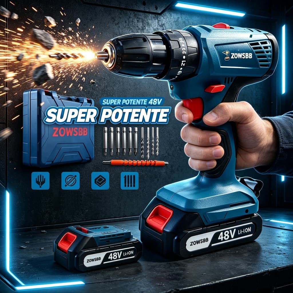 Furadeira parafusadeira 48v furadeira de impacto Profissional  GSR 185-li elétrica 2 Baterias ZOWSBB