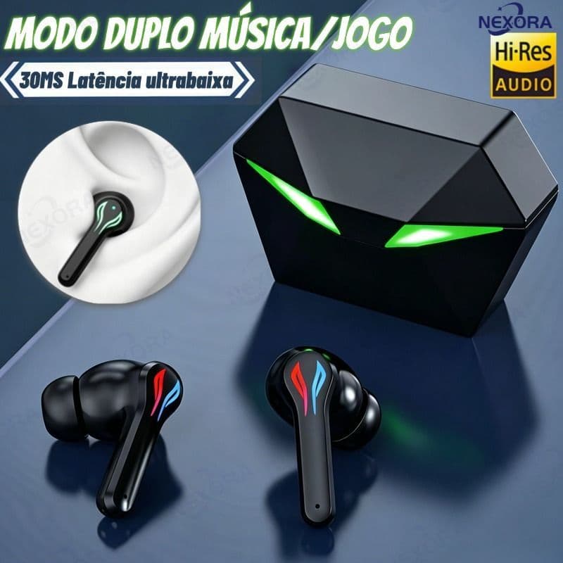 RS-30 Fone de Ouvido Sem fio Gamer Bluetooth 5.3 com Microphone e Luz Redução de Ruído LED