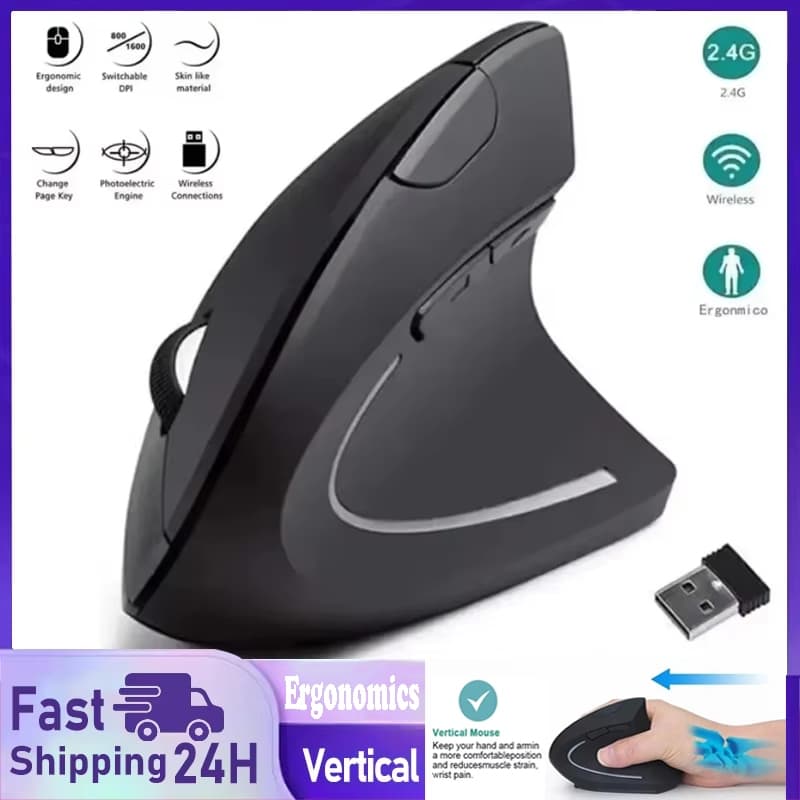 Mouse Vertical Ergonômico 2.4GHz Bluetooth Sem Fio Ratos Ópticos 3 DPI Ajustável 800/1200/1600 Para Computador Portátil 