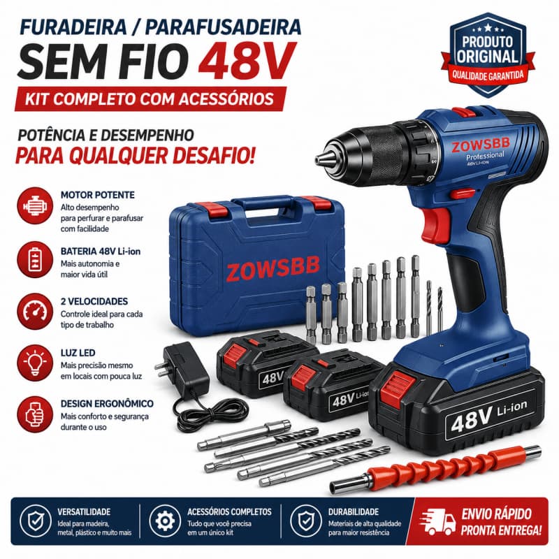 furadeira parafusadeira 48V Bateria furadeira de impacto martelete rompedor Genérica Bosch GSR185-li