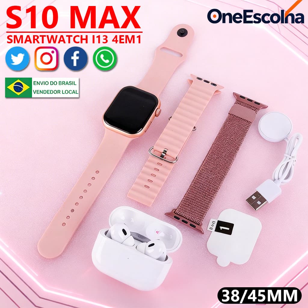 2026 Smartwatch Original WATCH10+ 4 em 1 com Fone Bluetooth, Chamada, Medidor de Pressão e Resistente à Água