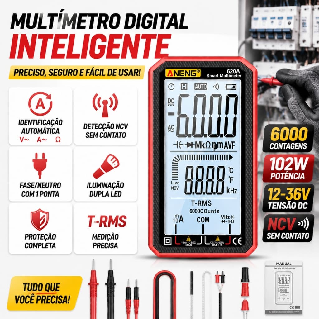 Multímetro digital de alta precisão Multímetro digital Faixa automática 6000 contagens
