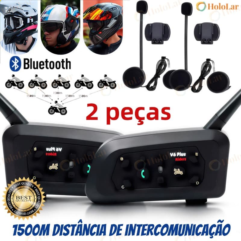 V6 PLUS Intercomunicador de capacete de motocicleta Para 6 Pilotos de 1500m com fone de ouvido bluetooth sem fio