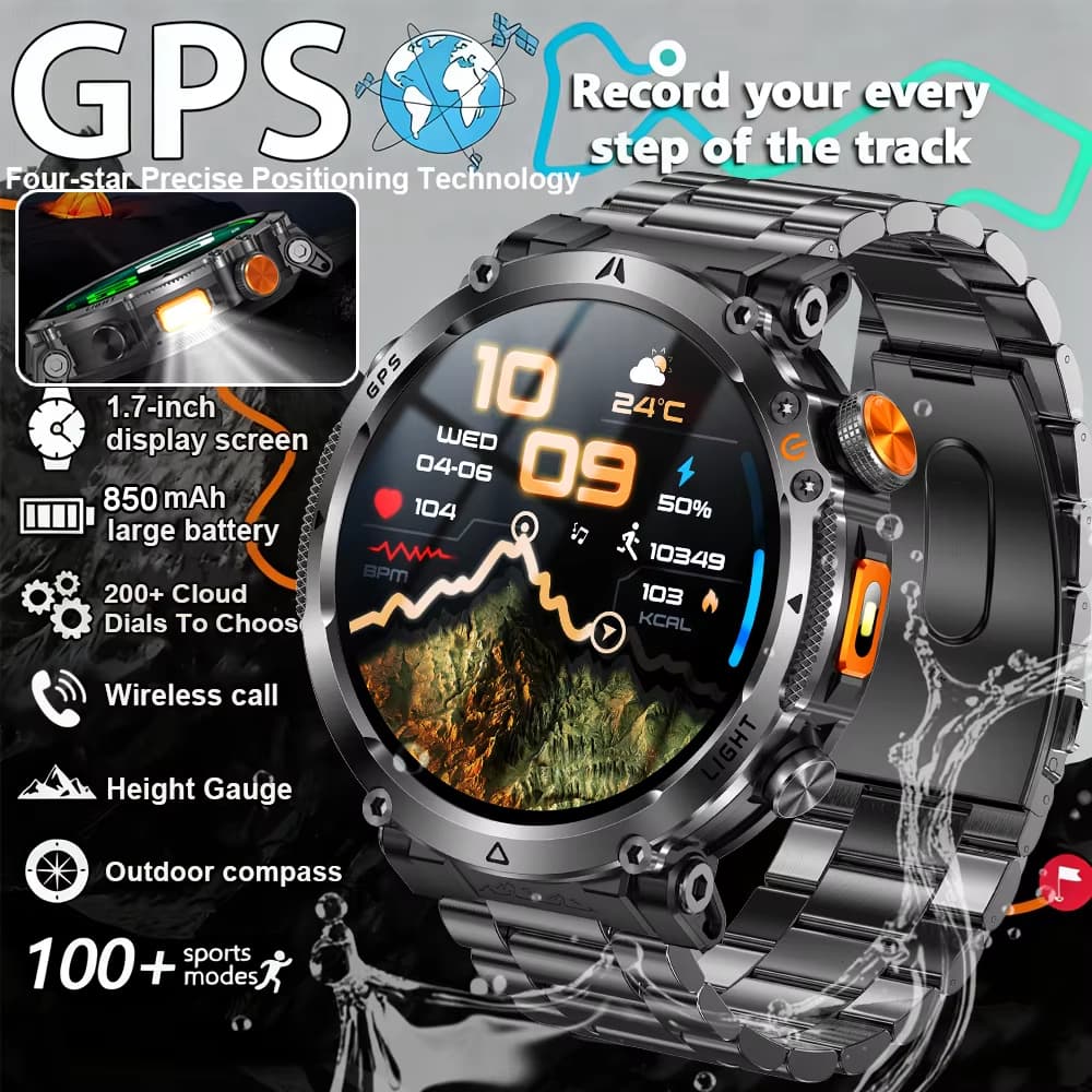 2026 Novo Smartwatch Relógio Inteligente De Posicionamento GPS Lanterna LED Esportes Ao Ar Livre Monitoramento De Saúde