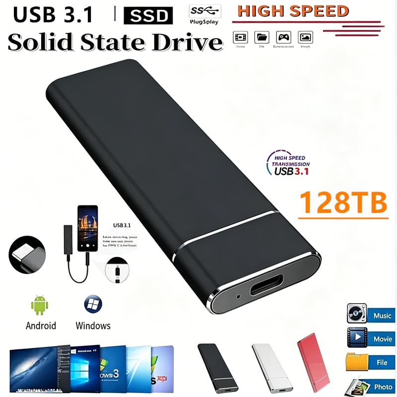 Disco Rígido Externo SSD Portátil De 128TB , 32TB , 16TB , 8TB , 4TB , 2TB , 1TB , Para Armazenamento De Dados , 64TB , 