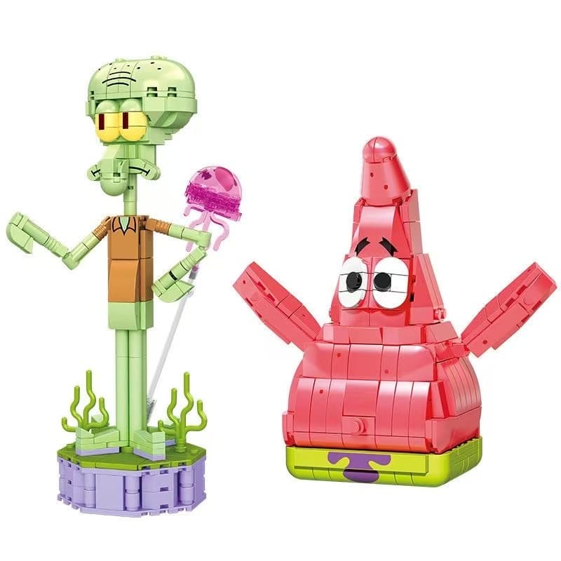 LEGO Bloco de Montar 600pcs Bob Esponja Patrick Estrela Lula Molusco Modelo Brinquedo de Montar para Meninos Presente