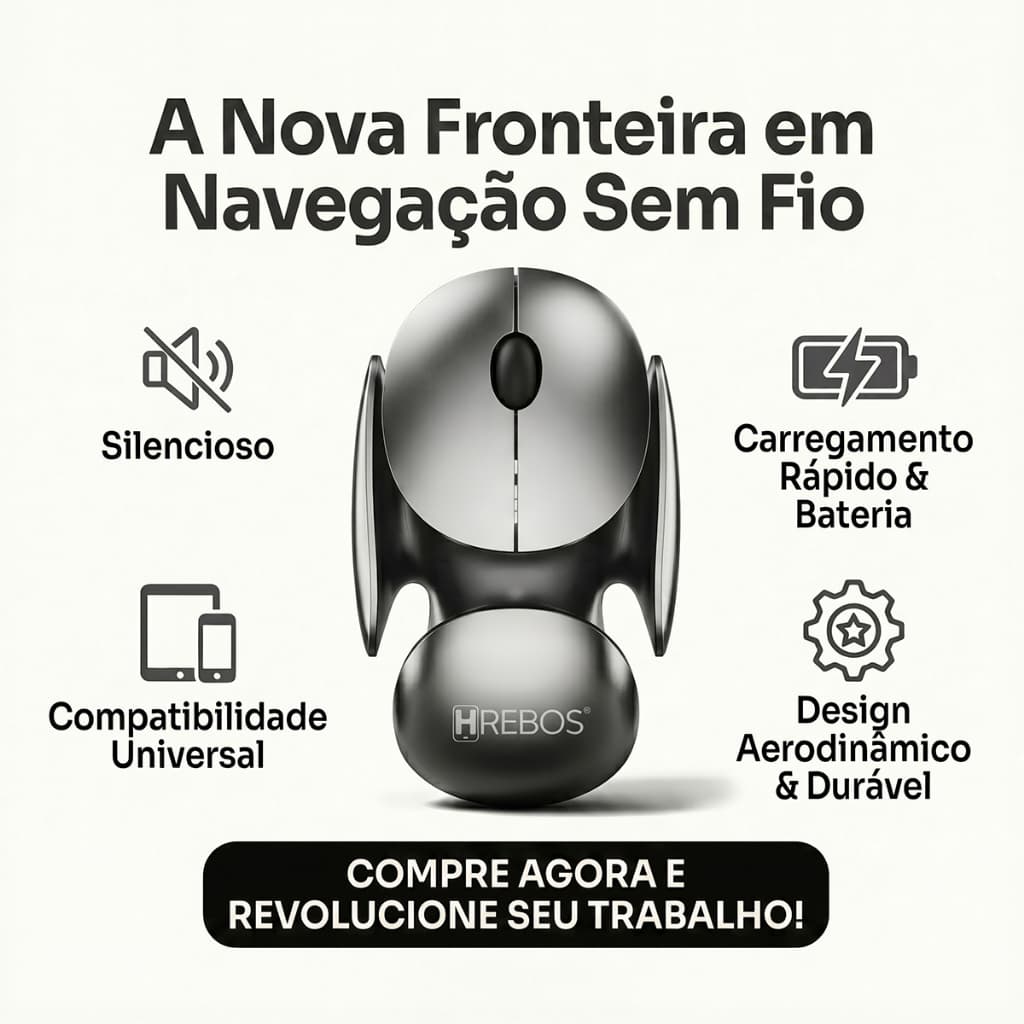 HREBOS x HEYOO Mouse Gamer Sem Fio Duplo Modo Bluetooth + 2.4G, DPI Ajustável, Silencioso e Recarregável