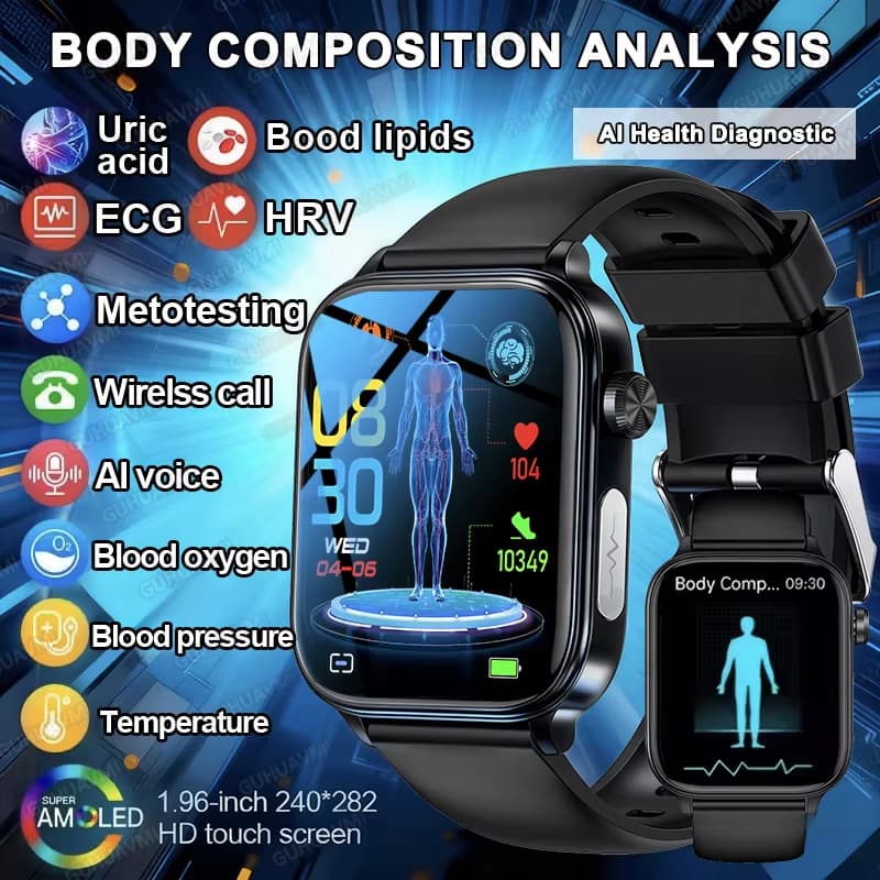 2026 Novo Al Saúde Diagnóstico Sangue Lpids Ácido Úrico ECG + PPG Smartwatch Relógio Inteligente Aivoz Bluetooth Chamada